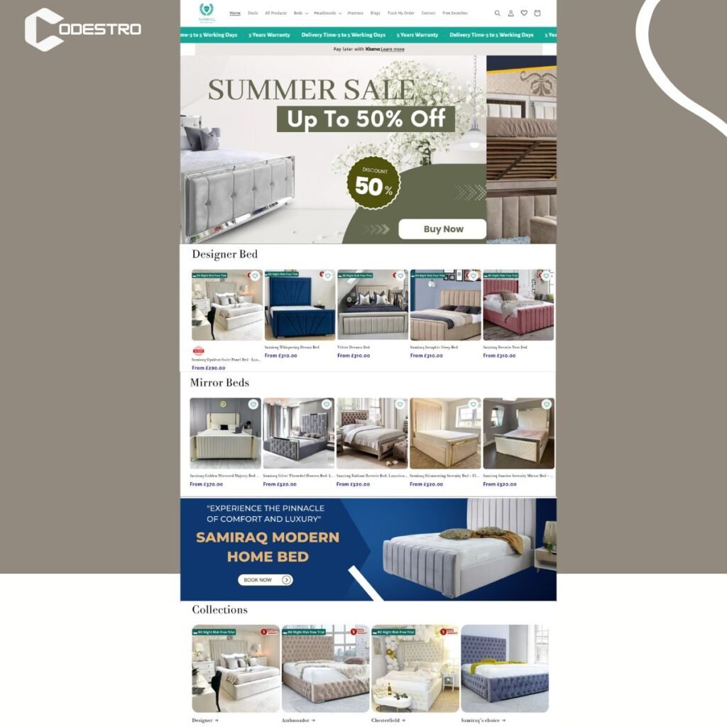 Shopify website development for Bed