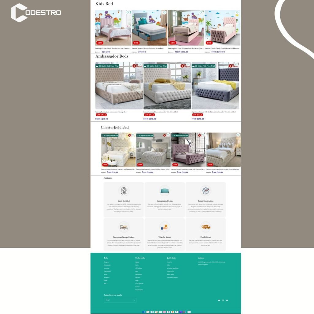 Shopify website development for Bed